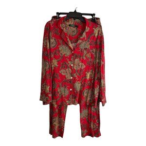Lauren Ralph Lauren Womens 2 Pc Pajamas Set Med Red Paisley button Elastic Waist